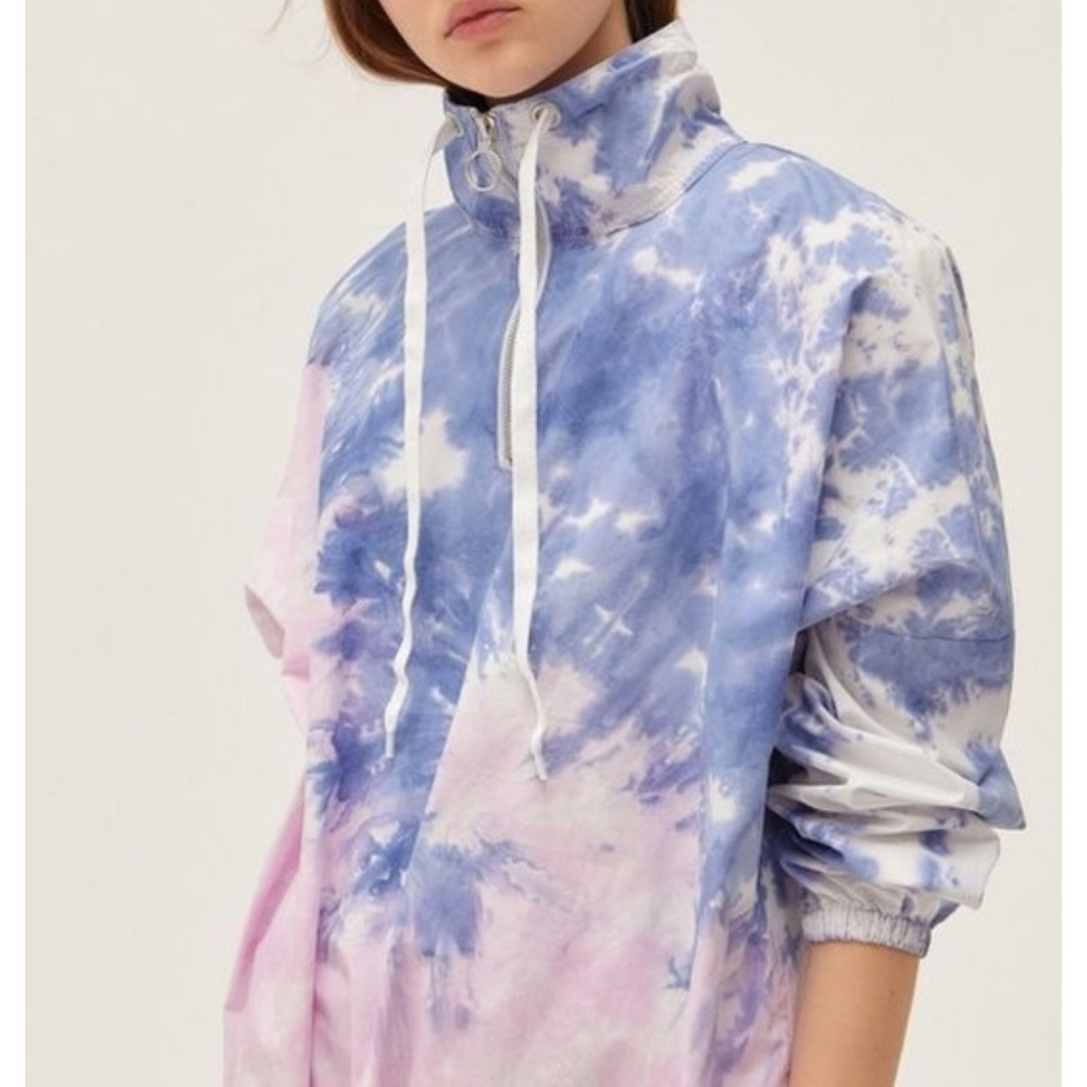 UO Cristal Anorak Tie Dye Cinched Drawstring Pullover Windbreaker - Picture 3 of 13